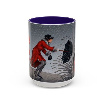 ☔🌹 The Scarlet Rainstorm Promenade Colorful Mug – Art Deco Motoring Elegance