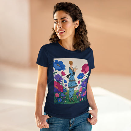 🐇🌺 The Little Rabbit Garden Cotton Tee – Art Deco Floral Whimsy