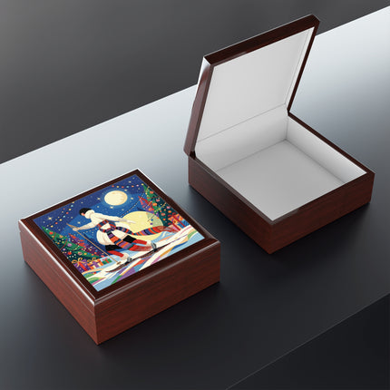 🌙🎿 The Moonlit Christmas Skier Jewelry Box – Whimsical Holiday Fantasy