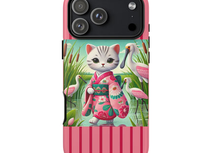Geisha Kitten Strolls Among the Spoonbills Phone Cases