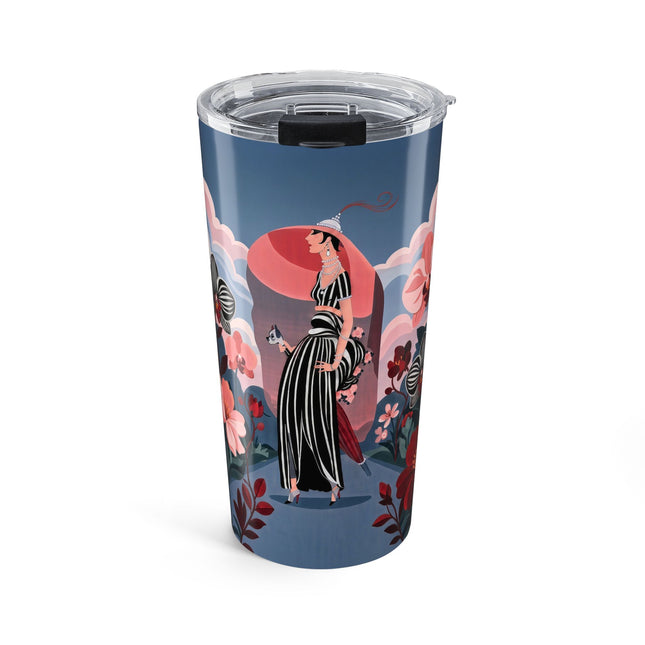 🌸🖤 The Striped Orchid Promenade Tumbler, 20oz – Art Deco Floral Fashion
