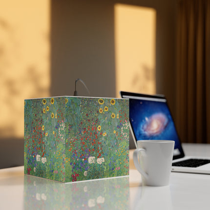 Farm Garden with Sunflowers by Gustav Klimt Light Cube Lamp