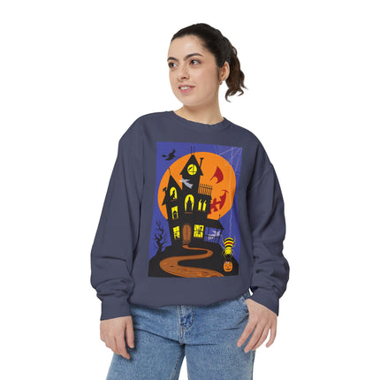 Halloween Night at the Haunted House Unisex Garment-Dyed Sweatshirt