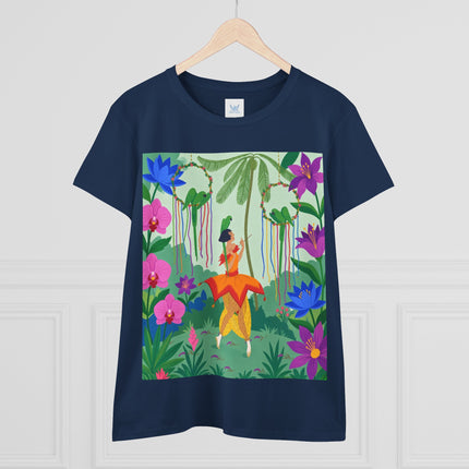 🌺🦜 The Tropical Garden Serenade Cotton Tee – Colorful Art Deco Fantasy