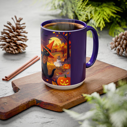 🐈‍⬛🎻 The Black Cat's Moonlit Melody Colorful Mug – Whimsical Halloween Music