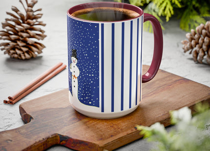 Snowman in Falling Snow Colorful Mugs (11oz, 15oz)