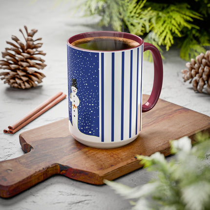 Snowman in Falling Snow Colorful Mugs (11oz, 15oz)