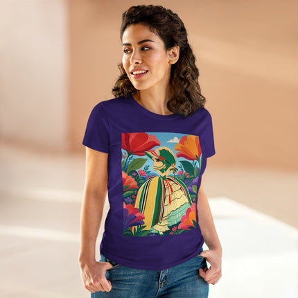 🌺🎀 The Girl In The Striped Garden Cotton Tee – Art Deco Floral Fashion