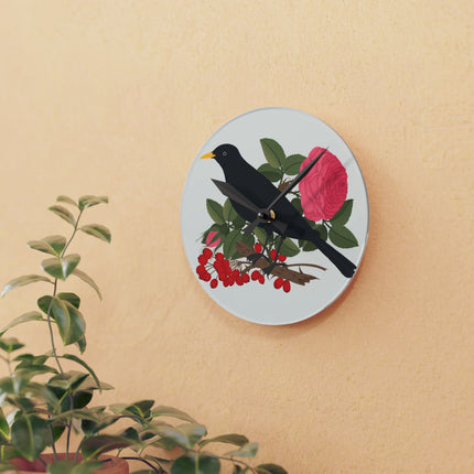 Blackbird & Rose Acrylic Wall Clock