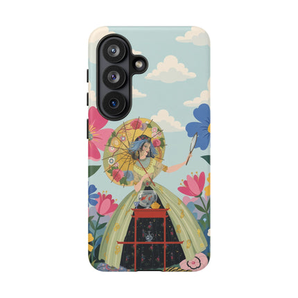 🌸🪞 The Floral Parasol Reflection Phone Case – Art Deco Garden Fantasy