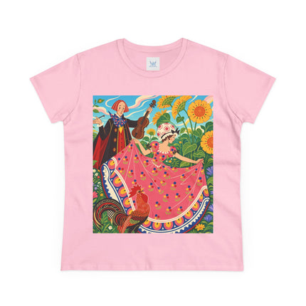 🎻🐓 The Garden Serenade Cotton Tee – Art Deco Folk Whimsy