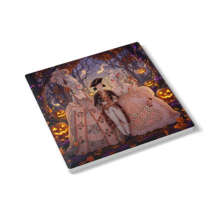 🎃🌙 The Midnight Court Of Pumpkin Grove Ceramic Coaster – Elegant Halloween Masquerade