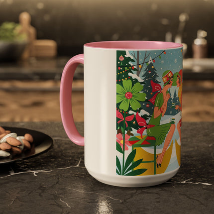 ☕🎄 Christmas Tea In The Snow Garden Colorful Mug – Art Deco Holiday Friendship