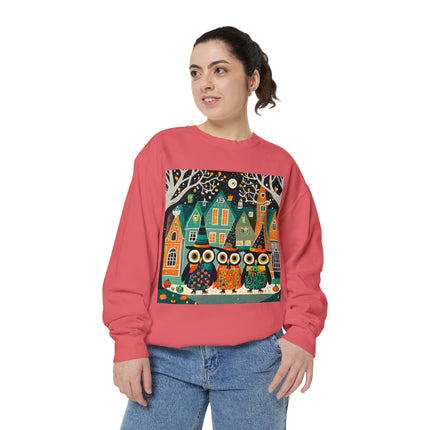 Night of the Trick-or-Treating Owlets Unisex Garment-Dyed Sweatshirt