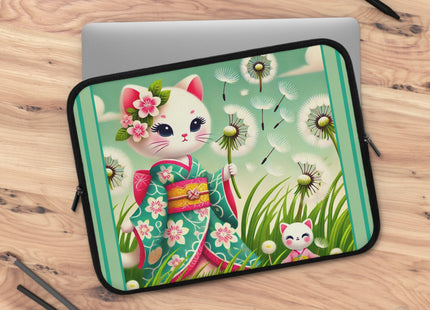Geisha Kitten and the Dandelion Wish Laptop Sleeve