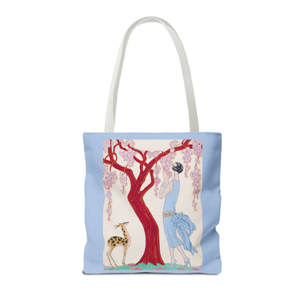 Woman, Fawn, and Red Tree by George Barbier Tote Bag (AOP)