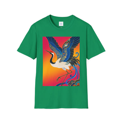 🪽🌅 The Celestial Crane Softstyle T-Shirt – Art Deco Wings Of Elegance