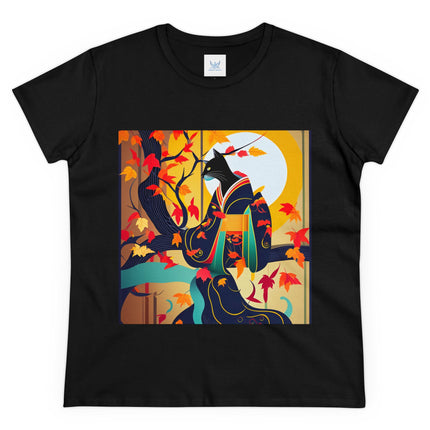 Black Cat in Kimono Women's Midweight Cotton Tee