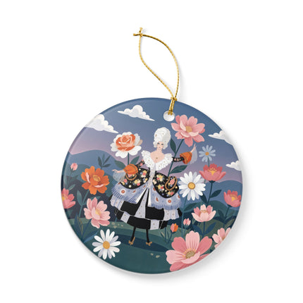 🌸🎀 The Grand Floral Promenade Ceramic Ornament – Art Deco Fashion Fantasy