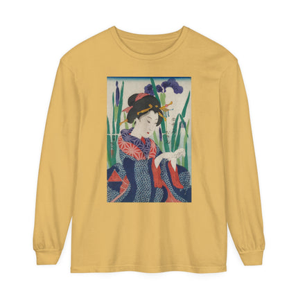 Woman with Origami Crane Garment-dyed Long Sleeve T-Shirt