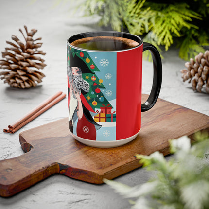 ❤️ The Lady Of The Crimson Scarf Colorful Mug – Art Deco Christmas Elegance