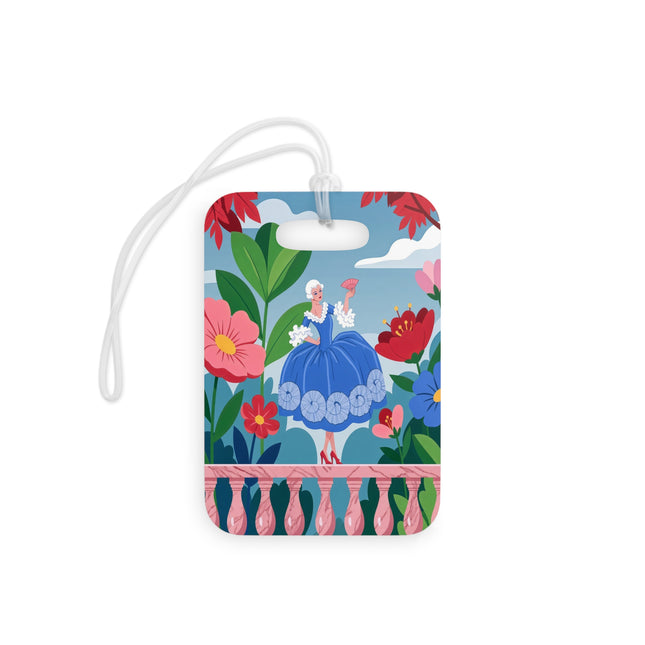🌺🪭 The Lady Of The Grand Flower Terrace Luggage Tag – Art Deco Garden Elegance