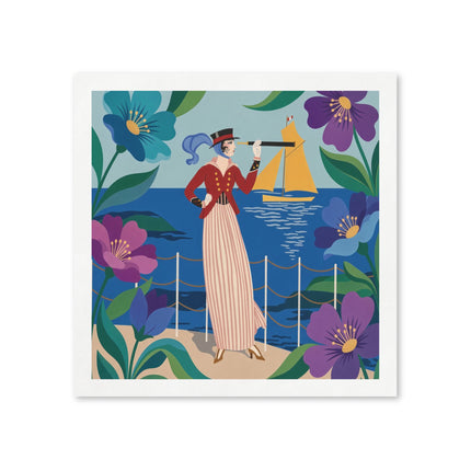 🌊🔭 The Lady Of The Seaside Lookout Napkins – Art Deco Nautical Adventure