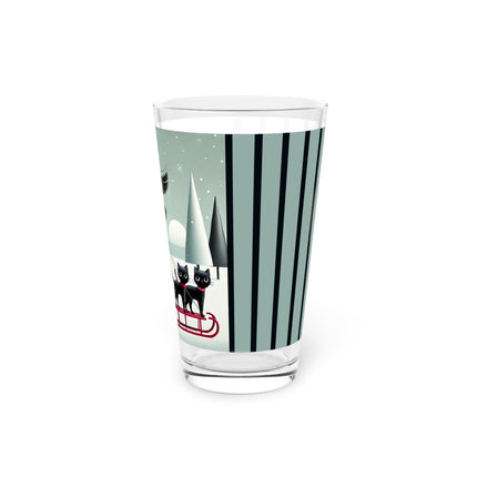 Red Sled & Curious Cats Glass, 16oz