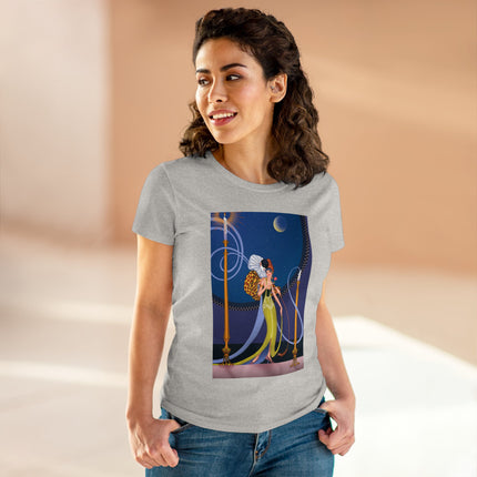 Smoke and Secrets: A Glamorous Encounter in Prohibition Era Women's Midweight Cotton Tee