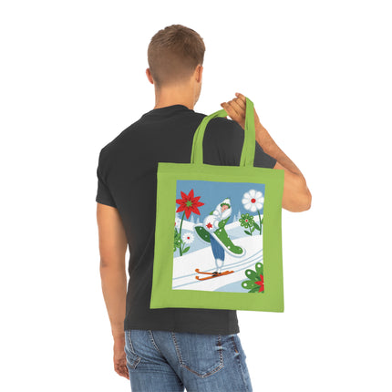 🎿🌺 The Winter Garden Skier Cotton Tote Bag – Colorful Winter Adventure