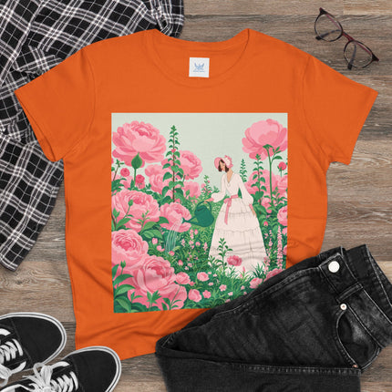 🌸💧 The Rose Garden Watering Cotton Tee – Art Deco Floral Whimsy