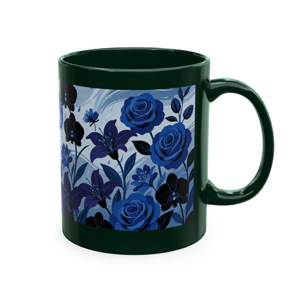 ☔💙 The Lady In The Blue Rain Garden Ceramic Mug – Art Deco Floral Elegance
