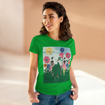🌸🎩 The Lady Of The Giant Flower Garden Cotton Tee – Art Deco Floral Promenade