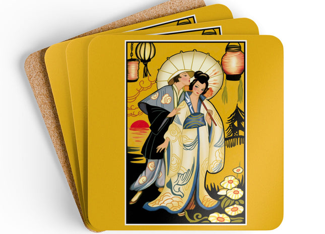 Golden Embrace Corkwood Coaster Set