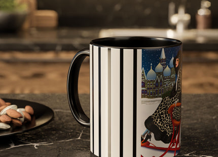 Elegant Winter Woman in Sleigh Colorful Mugs (11oz, 15oz)