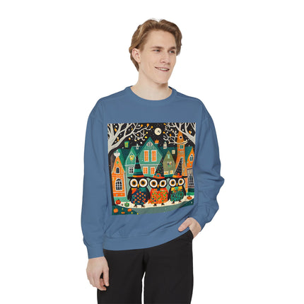 Night of the Trick-or-Treating Owlets Unisex Garment-Dyed Sweatshirt