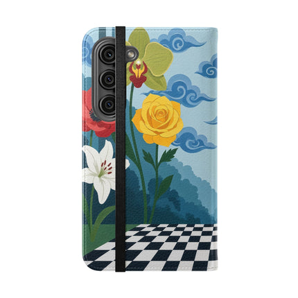 🌺♟️ The Ladies Of The Checkerboard Garden Flip Case – Art Deco Floral Fantasy