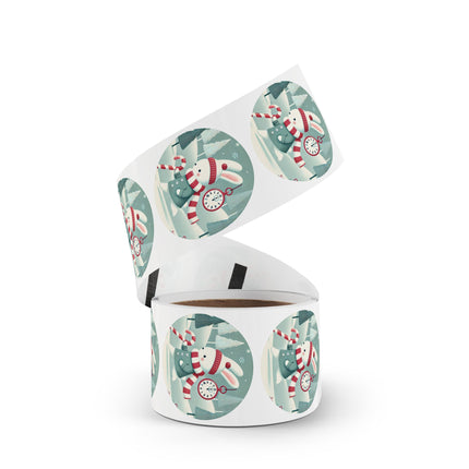 Candy Cane Timekeeper Bunny Round Sticker Label Rolls