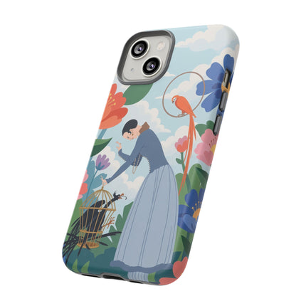 🦜🌺 The Lady Of The Garden Aviary Phone Case – Art Deco Floral Whimsy