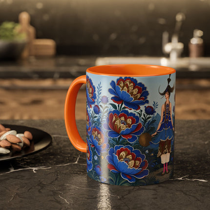 💙🌺 The Sapphire Blossom Garden Dancer Colorful Mug – Art Deco Fashion Fantasy