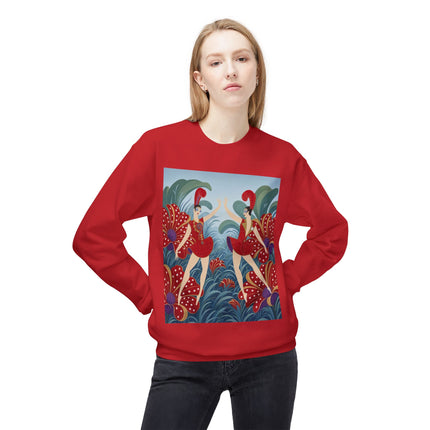 🎭🌺 The Scarlet Flower Garden Dancers Midweight Crewneck Sweatshirt – Art Deco Floral Whimsy
