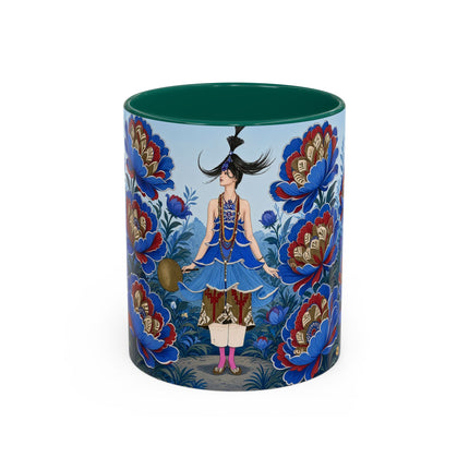 💙🌺 The Sapphire Blossom Garden Dancer Colorful Mug – Art Deco Fashion Fantasy