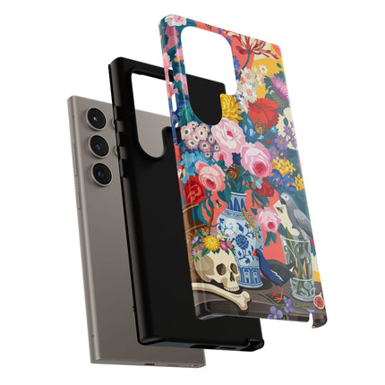 Floral Vanitas Phone Case – Parrot & Porcelain Splendor