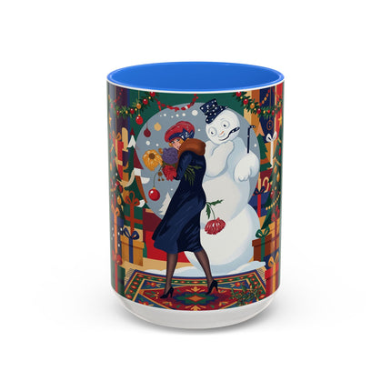 ☃️🎄 The Snowman's Christmas Companion Colorful Mug – Art Deco Holiday Fantasy