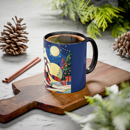 🌙🎿 The Moonlit Christmas Skier Colorful Mug – Whimsical Holiday Fantasy