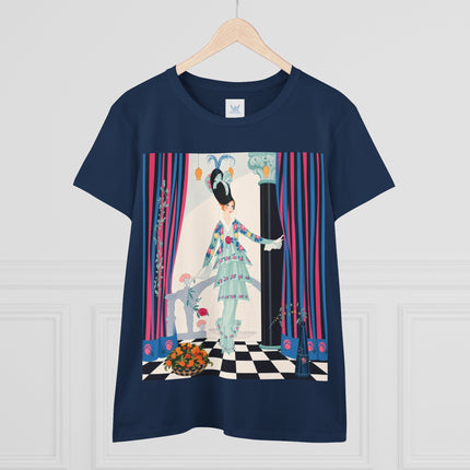 🌸🎭 The Lady Of The Garden Salon Cotton Tee – Art Deco Floral Elegance