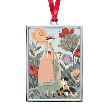 🌸🐈 The Lady And Puss In Boots Grand Floral Promenade Portrait Frame Ornament – Art Deco Fashion Whimsy