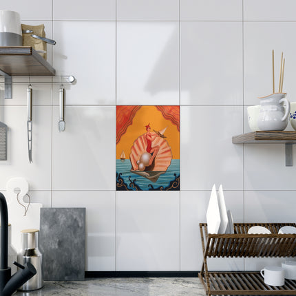 ⛵🦪 The Pearl Shell Sailor Ceramic Tile – Art Deco Seaside Fantasy