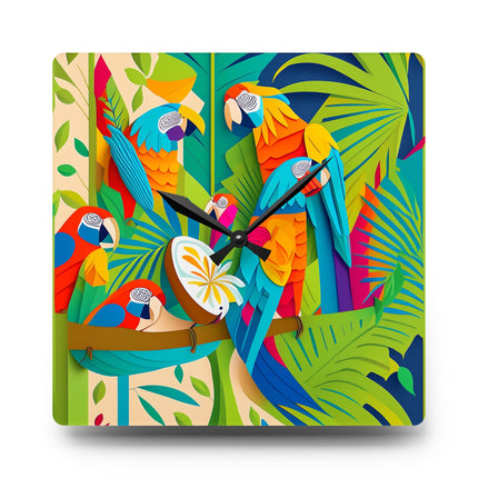 Colorful Macaws Acrylic Wall Clock, Round and Square