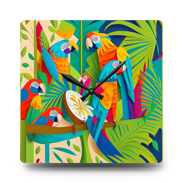 Colorful Macaws Acrylic Wall Clock, Round and Square